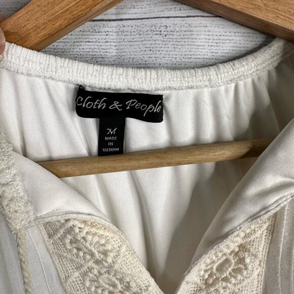Cloth & People Womens Boho Crochet Gauzy Cream Embroidered Mini Dress Size M - Picture 5 of 10